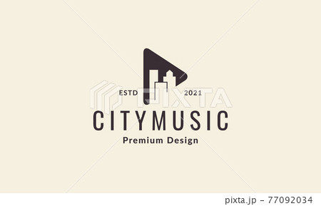 play button with city logo symbol icon vector graphic design illustration 77092034