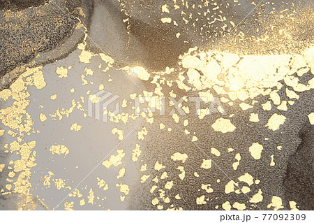 Sparkling grey and gold stone marble texture. Alcohol ink technique 77092309