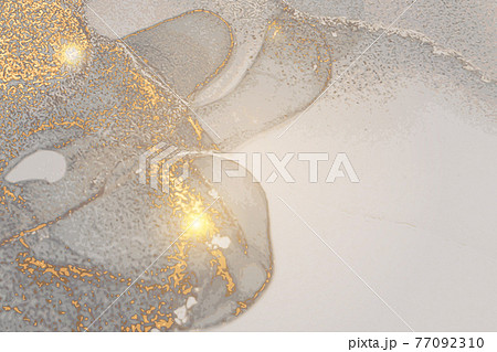 Pale grey and gold stone marble texture. Alcohol ink technique Pale grey and gold stone marble texture. Alcohol ink technique 77092310
