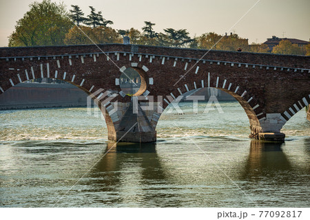 Roman Stone bridge and River Adige - Ponte Pietra Verona Italy 77092817