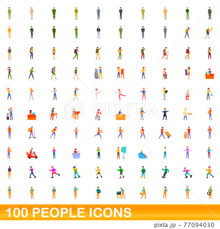100 people icons set, cartoon style 100 people icons set, cartoon style 77094030