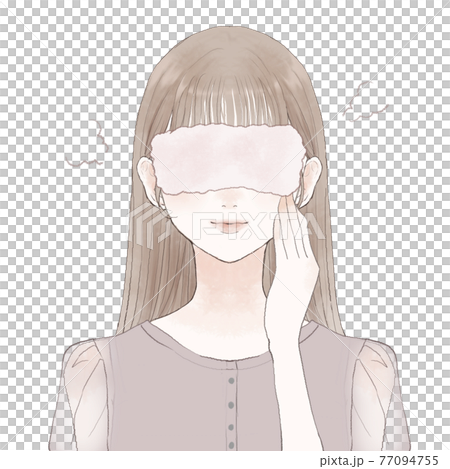 ホットタオルで目を温める女性 77094755
