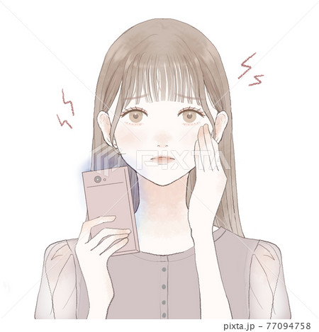 スマホのブルーライトによる眼精疲労・視力低下に悩む女性 スマホのブルーライトによる眼精疲労・視力低下に悩む女性 77094758
