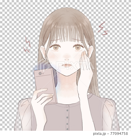 由於智能手機上的藍光而導致眼睛疲勞和視力喪失的婦女 由於智能手機上的藍光而導致眼睛疲勞和視力喪失的婦女 77094758