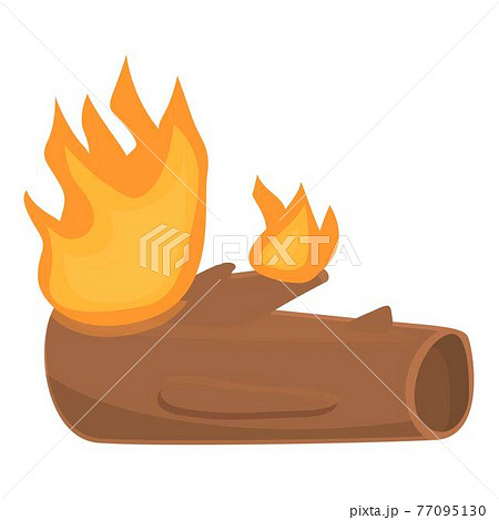 Burning old tree trunk icon, cartoon style Burning old tree trunk icon, cartoon style 77095130