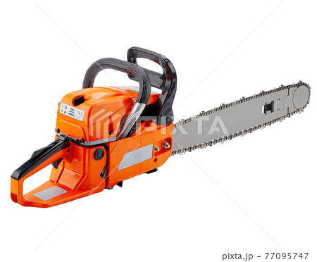 Chainsaw isolated on white background, including clipping path. Modern gasoline saw tool Chainsaw isolated on white background, including clipping path. Modern gasoline saw tool 77095747