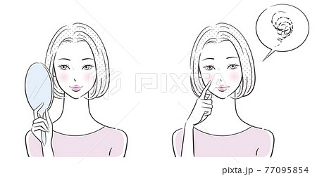 鏡を見る女性、ベクターイラスト 鏡を見る女性、ベクターイラスト 77095854