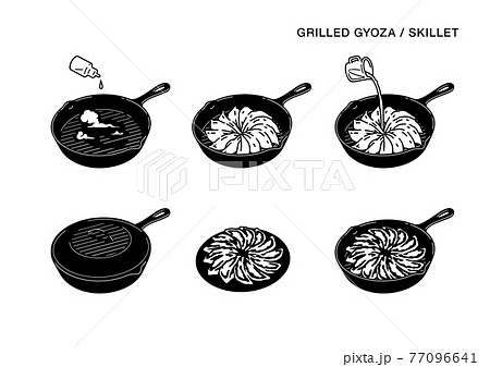 焼餃子のつくりかたイラスト（線） / スキレット 77096641