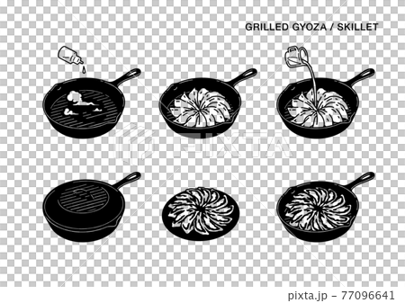 焼餃子のつくりかたイラスト（線） / スキレット 77096641