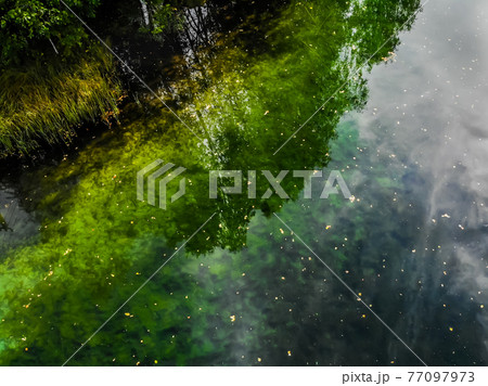 Aerial view of mystically turquoise coloured spring Kiikunlahde in Hollola, Finland Aerial view of mystically turquoise coloured spring Kiikunlahde in Hollola, Finland 77097973