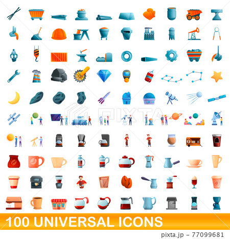 100 universal icons set, cartoon style 100 universal icons set, cartoon style 77099681