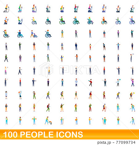 100 people icons set, cartoon style 77099734