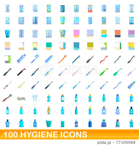 100 hygiene icons set, cartoon style 100 hygiene icons set, cartoon style 77100066