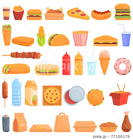 Takeaway food icons set, cartoon style 77100179