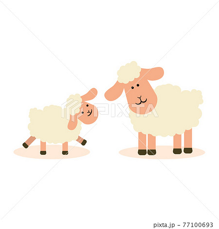 A sheep with a lamb on a white isolated background. Vector flat illustration 77100693