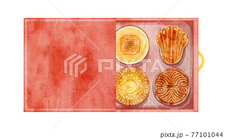 箱に入れた月餅の手描き水彩イラスト 77101044