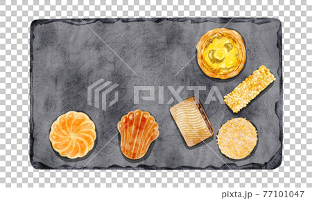 ストーンプレートに乗った中華点心手描き水彩風イラスト 77101047