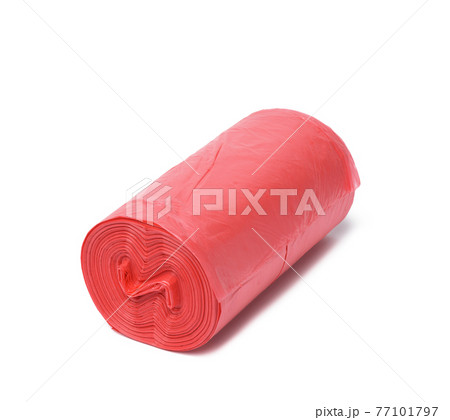 red plastic trash bags with strings isolated on white background red plastic trash bags with strings isolated on white background 77101797