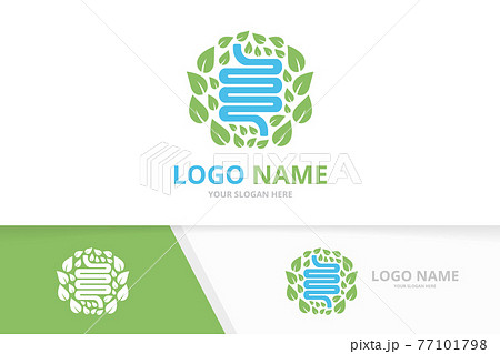 Green natural colon logo. Premium digestion logotype design template. 77101798