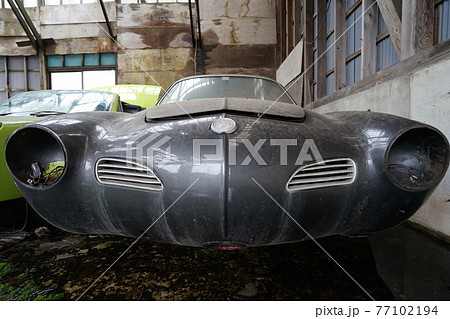 廃墟　廃車　草ヒロ　廃車体　草むらのヒーロー　レトロカ―　クラシックカー　ビートル　ワーゲンバス 77102194