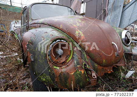 廃墟 廃車 草ヒロ 廃車体 草むらのヒーロー レトロカ― クラシックカー ビートル ワーゲンバスの写真素材 [77102237] - PIXTA