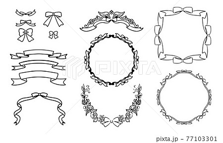 手描きのリボン フレーム セット ベクター 黒のイラスト素材