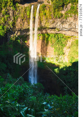 Highest Chamarel waterfall in the tropical jungle of Mauritius Highest Chamarel waterfall in the tropical jungle of Mauritius 77103674