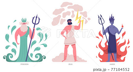 Ancient greek gods. Olympic greek main powerful gods, zeus, poseidon and hades. Greek ancient mythology gods vector illustration set 77104552