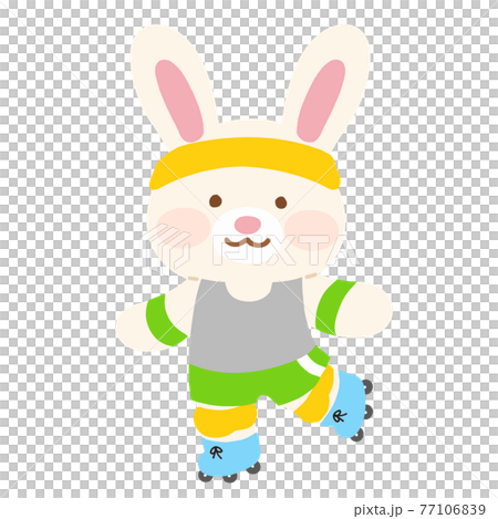 ローラースケートを楽しむ可愛くてシンプルな白ウサギのイラスト　主線なし 77106839