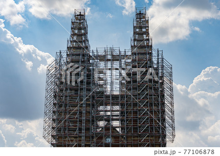 Saigon Notre-Dame Cathedral Basilica covered with scaffolds during restoration Saigon Notre-Dame Cathedral Basilica covered with scaffolds during restoration 77106878