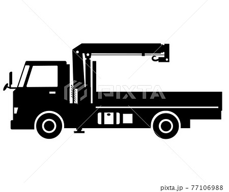 トラック クレーン付きトラック ユニック車 白黒シルエットのイラスト素材