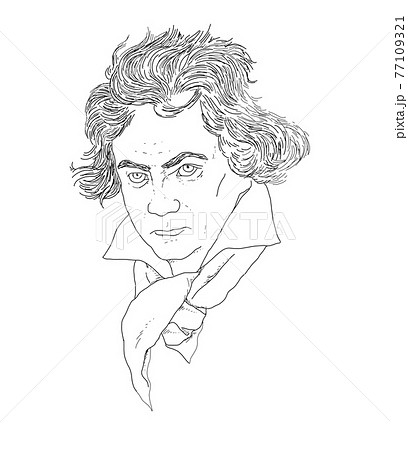 Illustrated realistic portrait of the German composer Ludwig van Beethoven 77109321