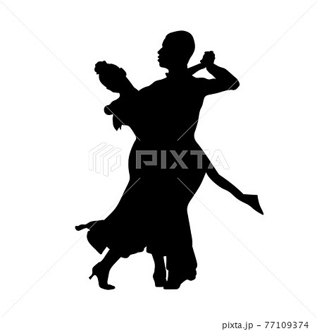ballroom dance couple black silhouette on white background 77109374