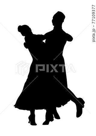 dancing couple black silhouette on white background 77109377