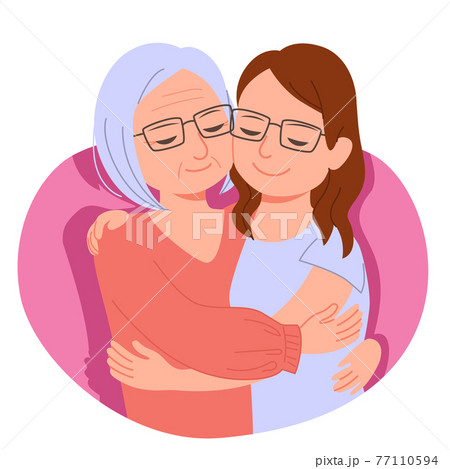 Young adult woman daughter hugging senior mother love family concept 77110594