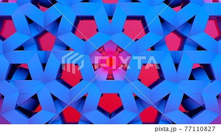 Scientific or technology abstractions with canes, sticks or rods flying in surreal symmetric structure around the red light orb. Abstract background with purple and blue neon tech structure. 3D 77110827
