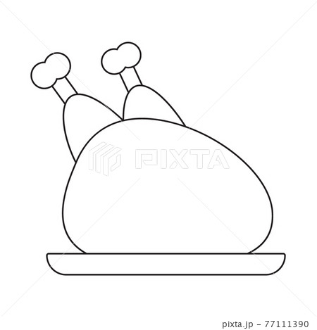 Chicken carcass on a plate with legs, black and white icon. Vector Illustration 77111390