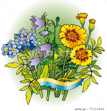 Vector bouquet of flowers for the Ukrainian folk wreaths 77112441