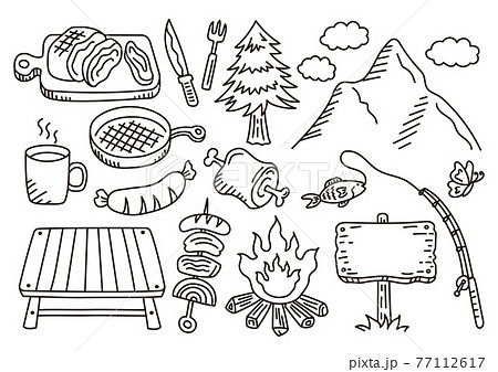 Illustration Of Barbecue Line Drawing Monochrome Stock Illustration
