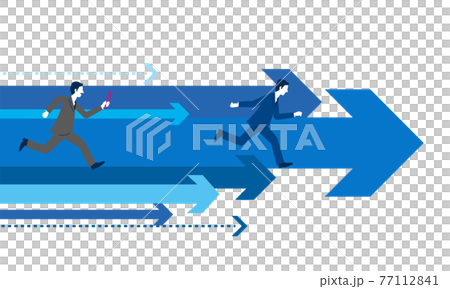 Illustration of a businessman passing a baton and an arrow, an image of business succession, a white background, vector material Illustration of a businessman passing a baton and an arrow, an image of business succession, a white background, vector material 77112841