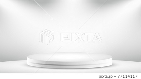 Realistic gray - white studio, white round podium - Vector 77114117