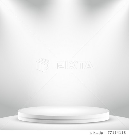 Realistic gray - white studio, white round podium - Vector 77114118
