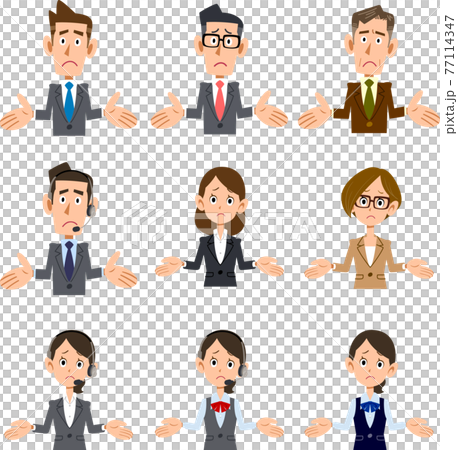 Upper body set of men and women of office workers who show stunned gestures 77114347