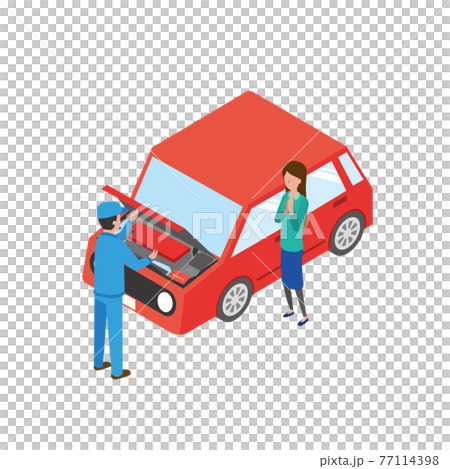 メンテナンスをする作業員と車の所有者 メンテナンスをする作業員と車の所有者 77114398