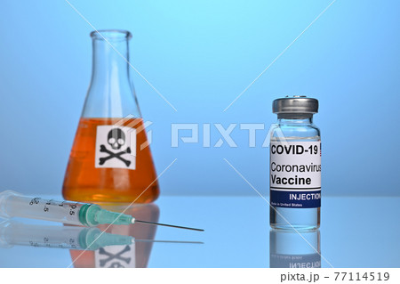 Covid Inoculation with Vaccine Vial and Syringe with Poison Drug Covid Inoculation with Vaccine Vial and Syringe with Poison Drug 77114519