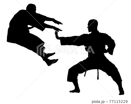 格闘する空手家のシルエット 77115229