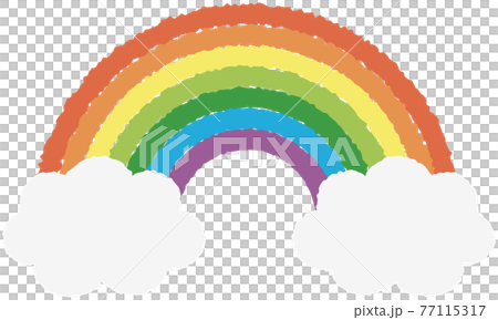 彩虹和雲彩的插圖，採用蠟筆筆觸的可愛圖畫書風格 77115317