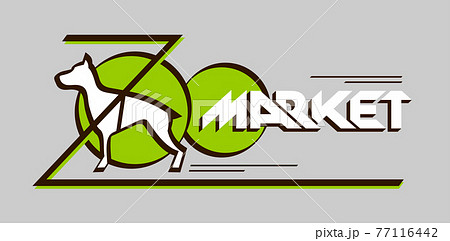 Concept logo name for Zoo market, zoopark banner, pet shop advertising, domestic animals store, veterinary clinic title, hunt dog club brand with doberman silhouette icon and creative lettering text Concept logo name for Zoo market, zoopark banner, pet shop advertising, domestic animals store, veterinary clinic title, hunt dog club brand with doberman silhouette icon and creative lettering text 77116442
