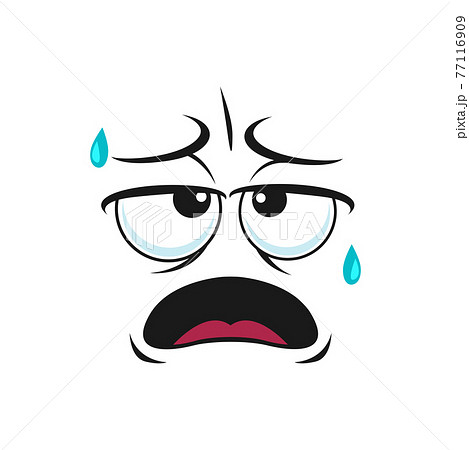 Thick and tired emoticon, face with drops of sweat 77116909
