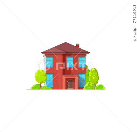 Red rural house building isolated facade exterior 77116913